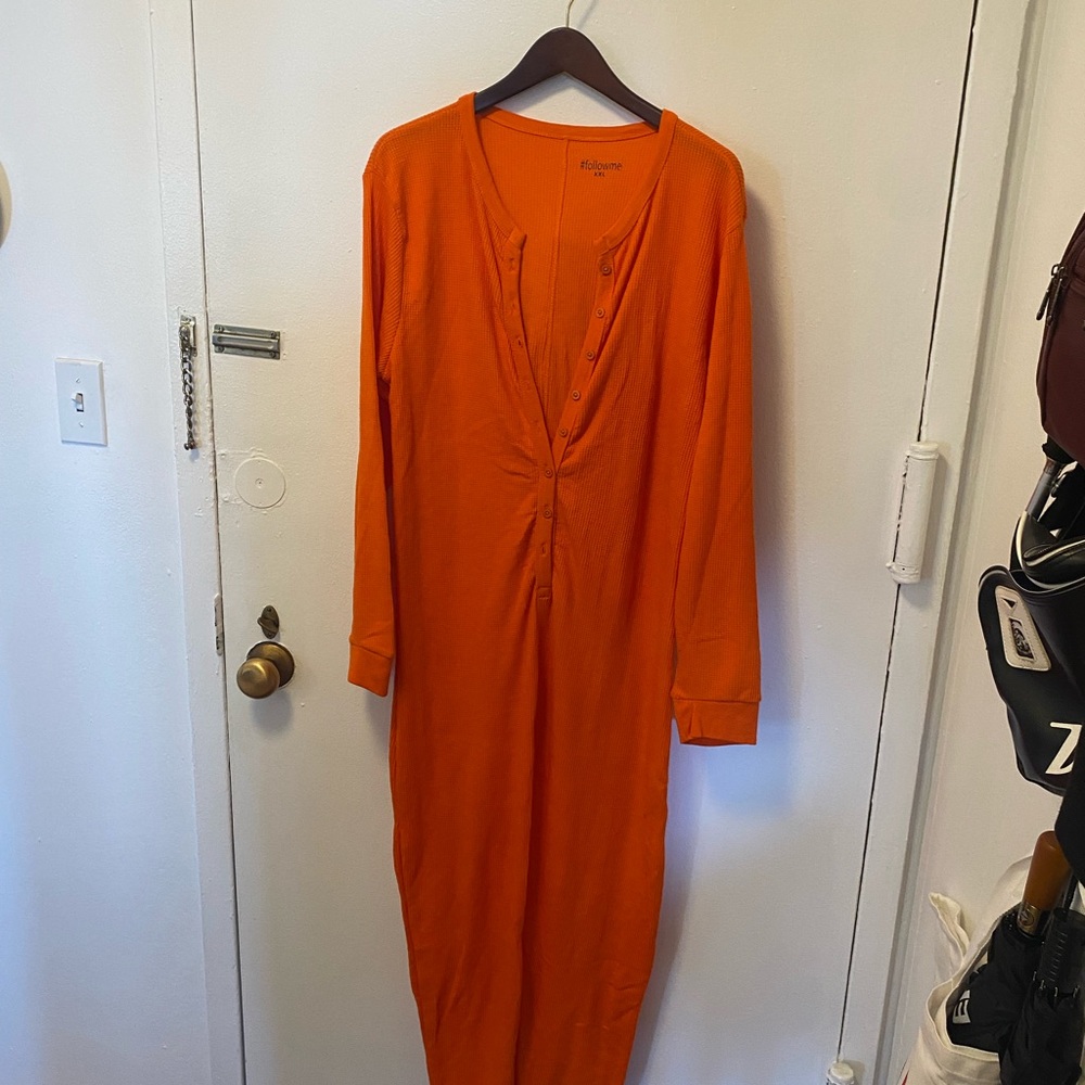 Orange Button-Up thermal Union suit